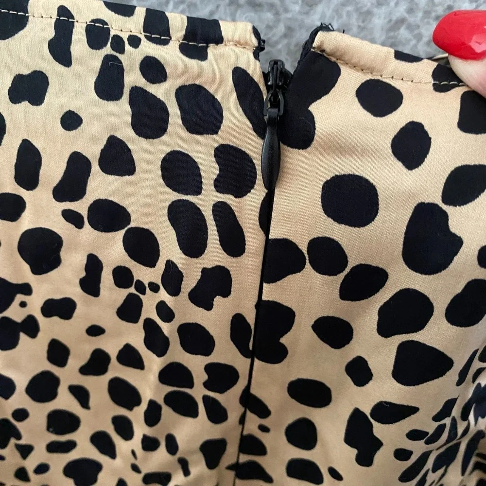 Hugo Boss Vedina Satin Leopard Spot Animal Print‎ Faux Wrap Skirt Size 8 NWOT
